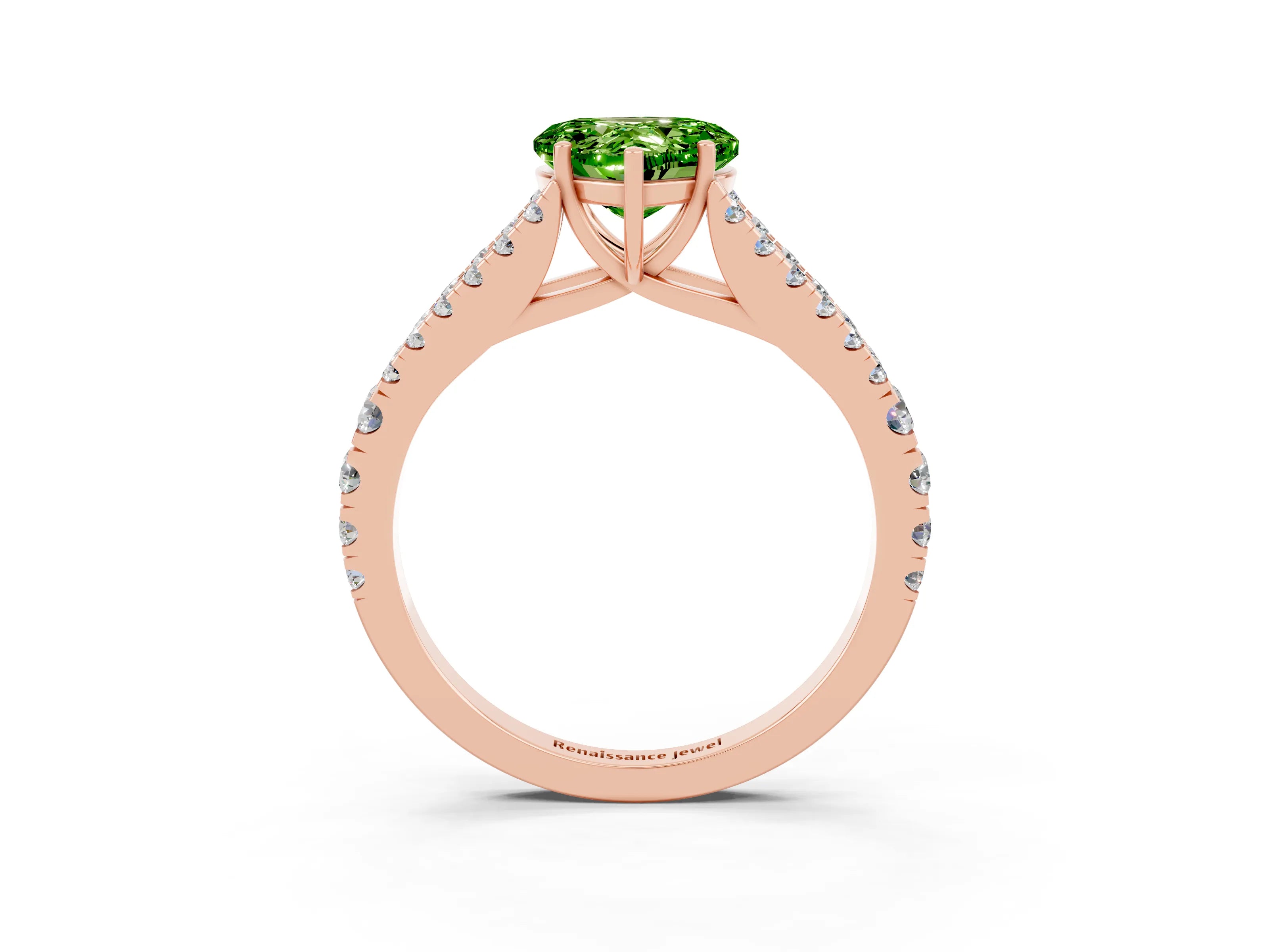 Rose gold Heart Cut Peridot Split Shank Pavé Engagement Ring with Four-Prong Setting_15