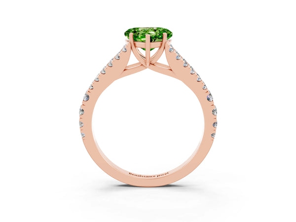 Rose gold Heart Cut Peridot Split Shank Pavé Engagement Ring with Four-Prong Setting