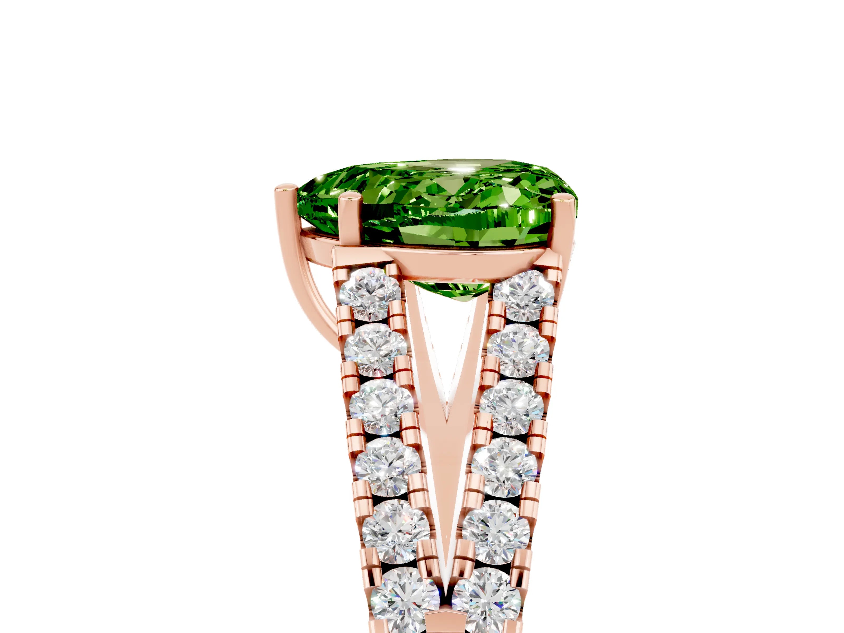 Rose gold Heart Cut Peridot Split Shank Pavé Engagement Ring with Four-Prong Setting_17