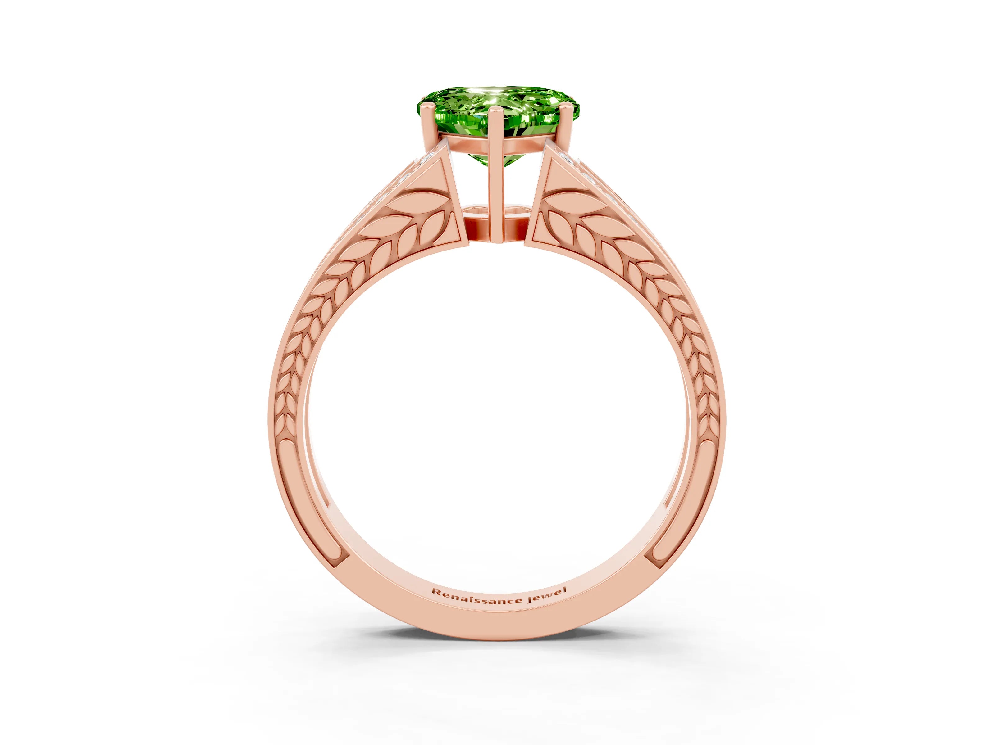 Rose gold Heart Cut Peridot Split Shank Ring with Pavé Band and Four-Prong Setting_3