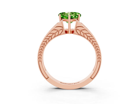 Rose gold Heart Cut Peridot Split Shank Ring with Pavé Band and Four-Prong Setting_3
