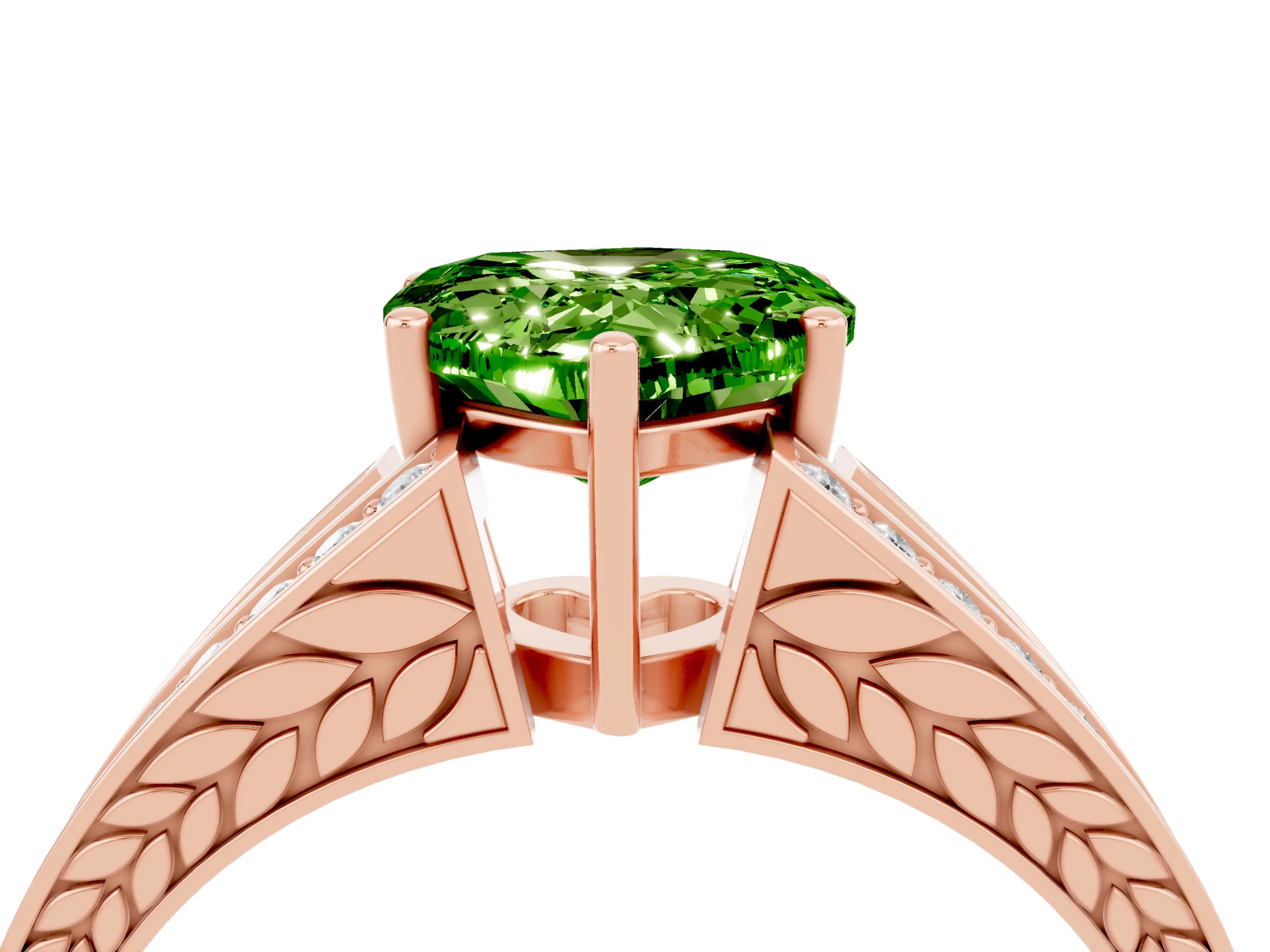Rose gold Heart Cut Peridot Split Shank Ring with Pavé Band and Four-Prong Setting_4