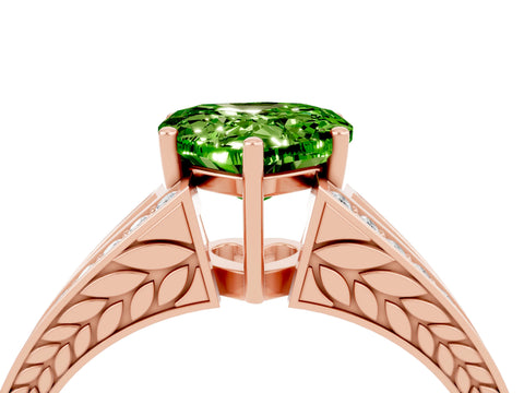 Rose gold Heart Cut Peridot Split Shank Ring with Pavé Band and Four-Prong Setting_4