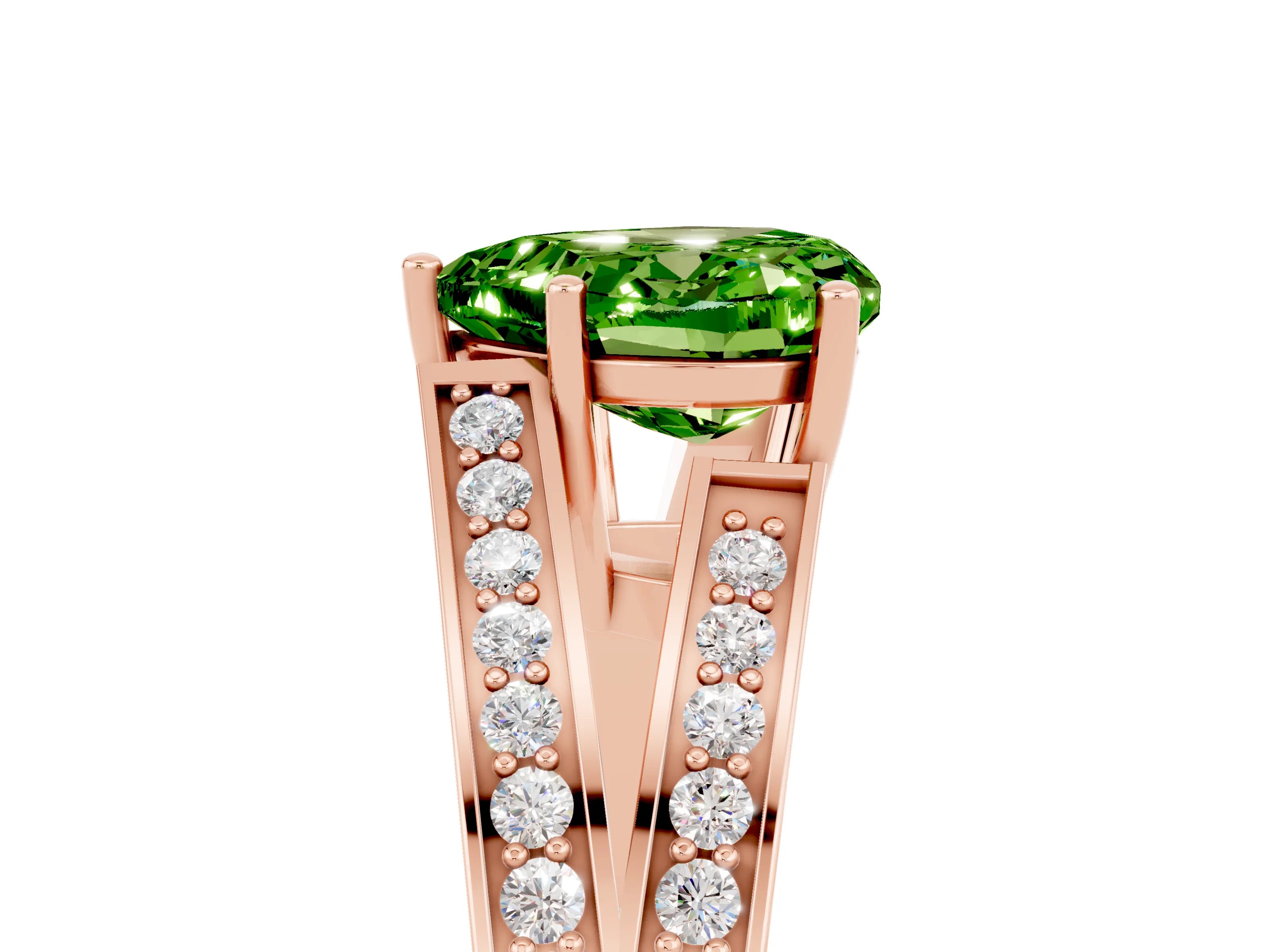 Rose gold Heart Cut Peridot Split Shank Ring with Pavé Band and Four-Prong Setting_5