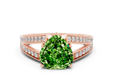 Rose gold Heart Cut Peridot Split Shank Ring with Pavé Band and Four-Prong Setting