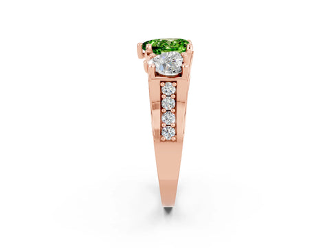 Rose gold Heart Cut Peridot Three-Stone Ring with Channel Set Band and Four-Prong Setting_2
