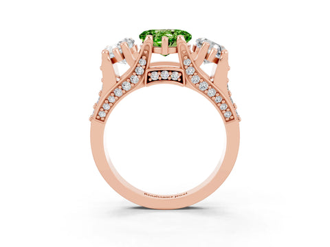 Rose gold Heart Cut Peridot Three-Stone Ring with Channel Set Band and Four-Prong Setting_3