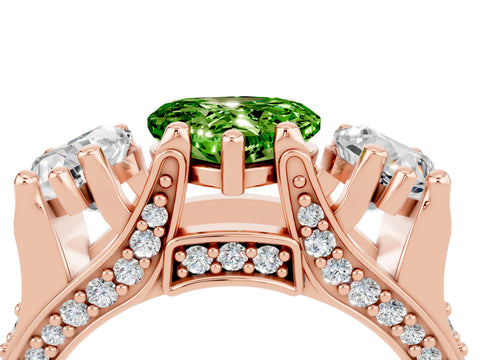 Rose gold Heart Cut Peridot Three-Stone Ring with Channel Set Band and Four-Prong Setting_4