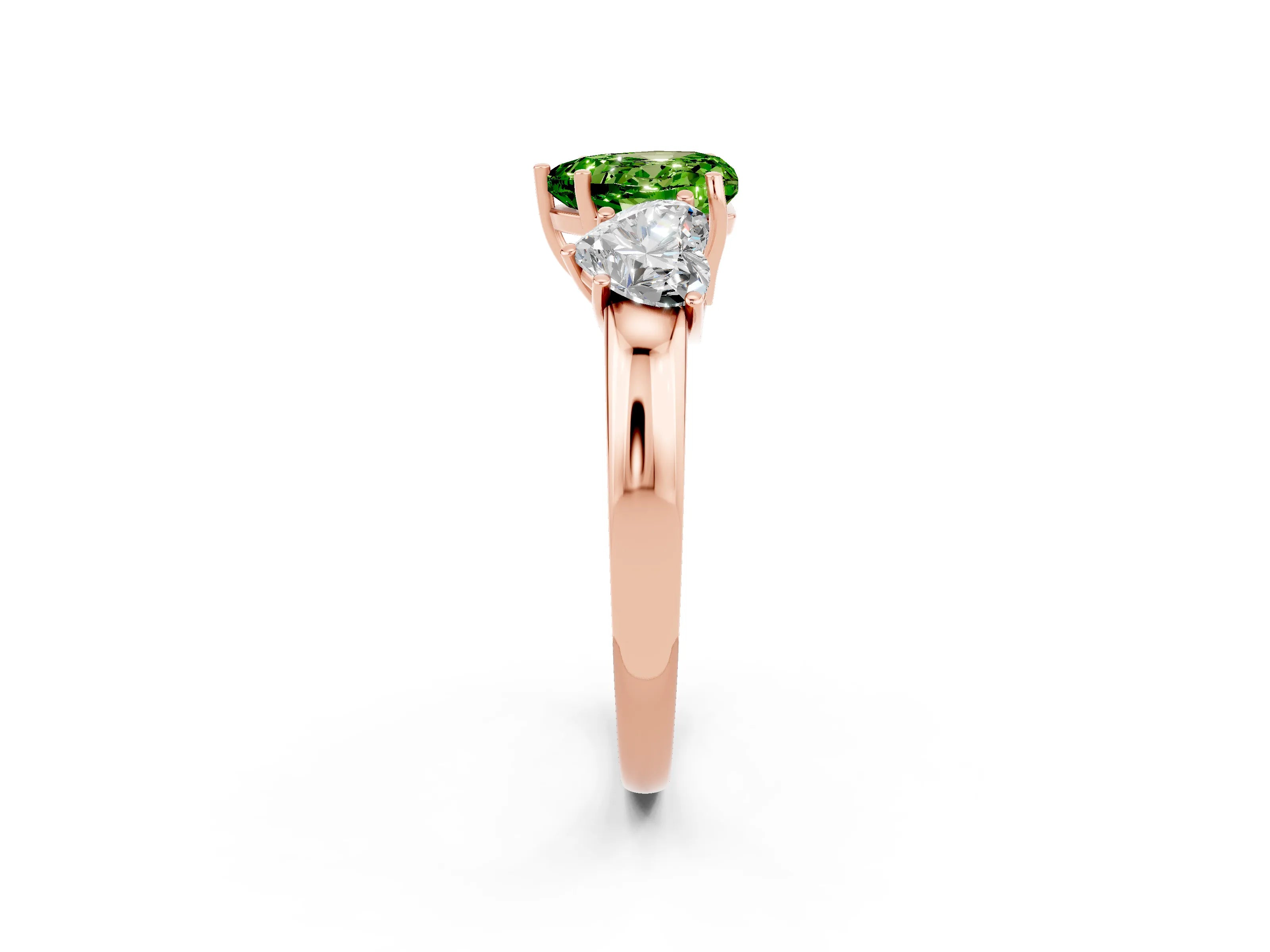 Rose gold Heart Cut Peridot Three-Stone Ring with Four-Prong Setting and Classic Band_2