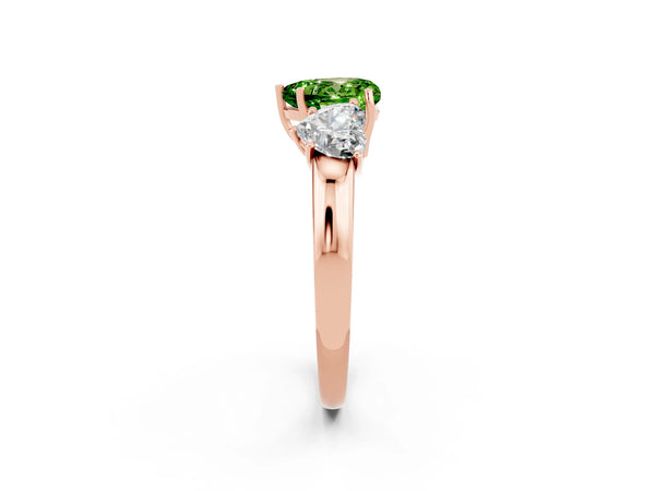 Rose gold Heart Cut Peridot Three-Stone Ring with Four-Prong Setting and Classic Band