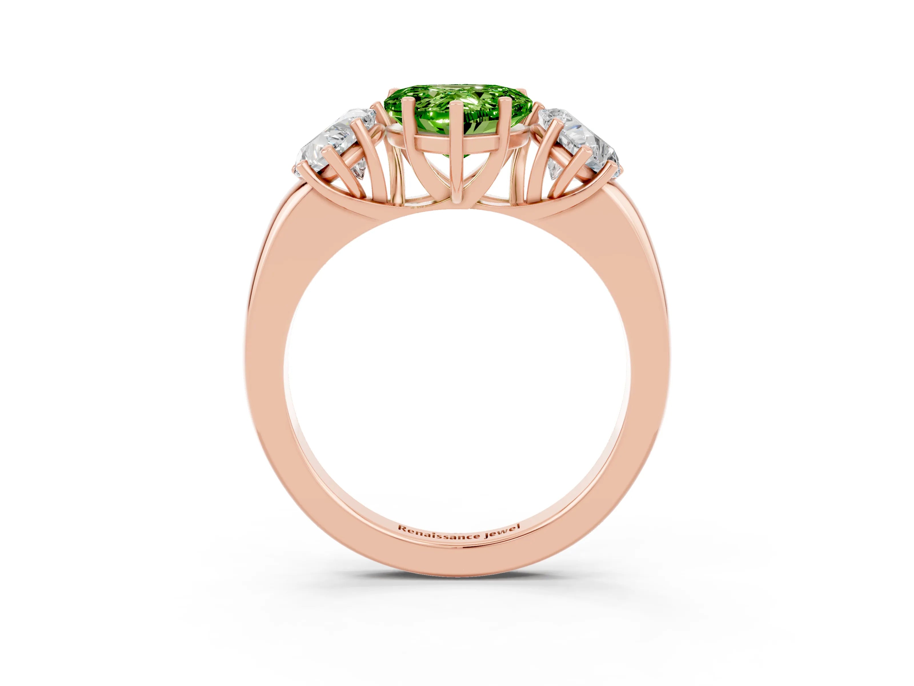Rose gold Heart Cut Peridot Three-Stone Ring with Four-Prong Setting and Classic Band_3
