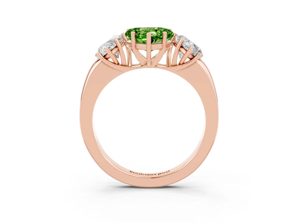 Rose gold Heart Cut Peridot Three-Stone Ring with Four-Prong Setting and Classic Band