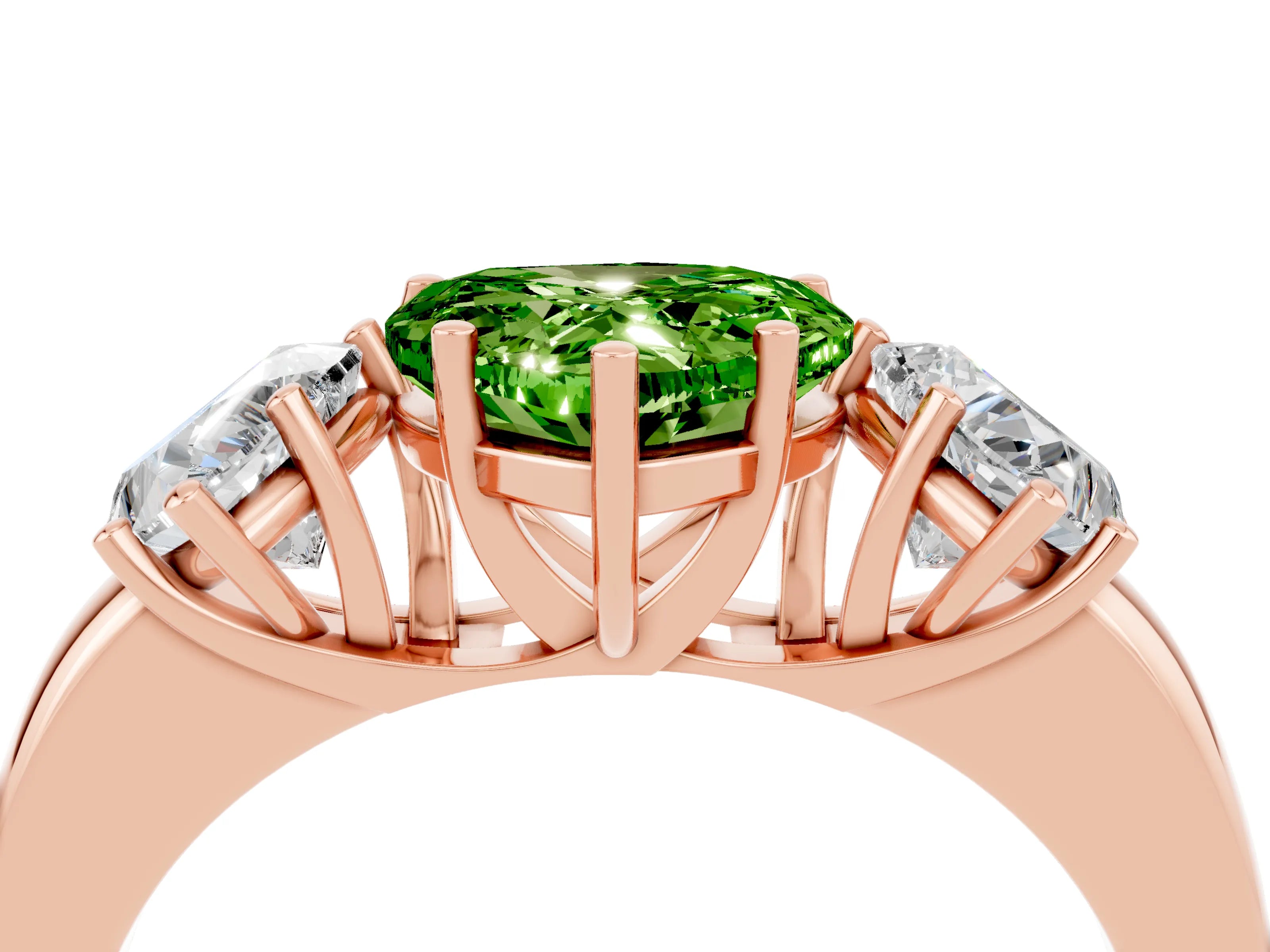 Rose gold Heart Cut Peridot Three-Stone Ring with Four-Prong Setting and Classic Band_4