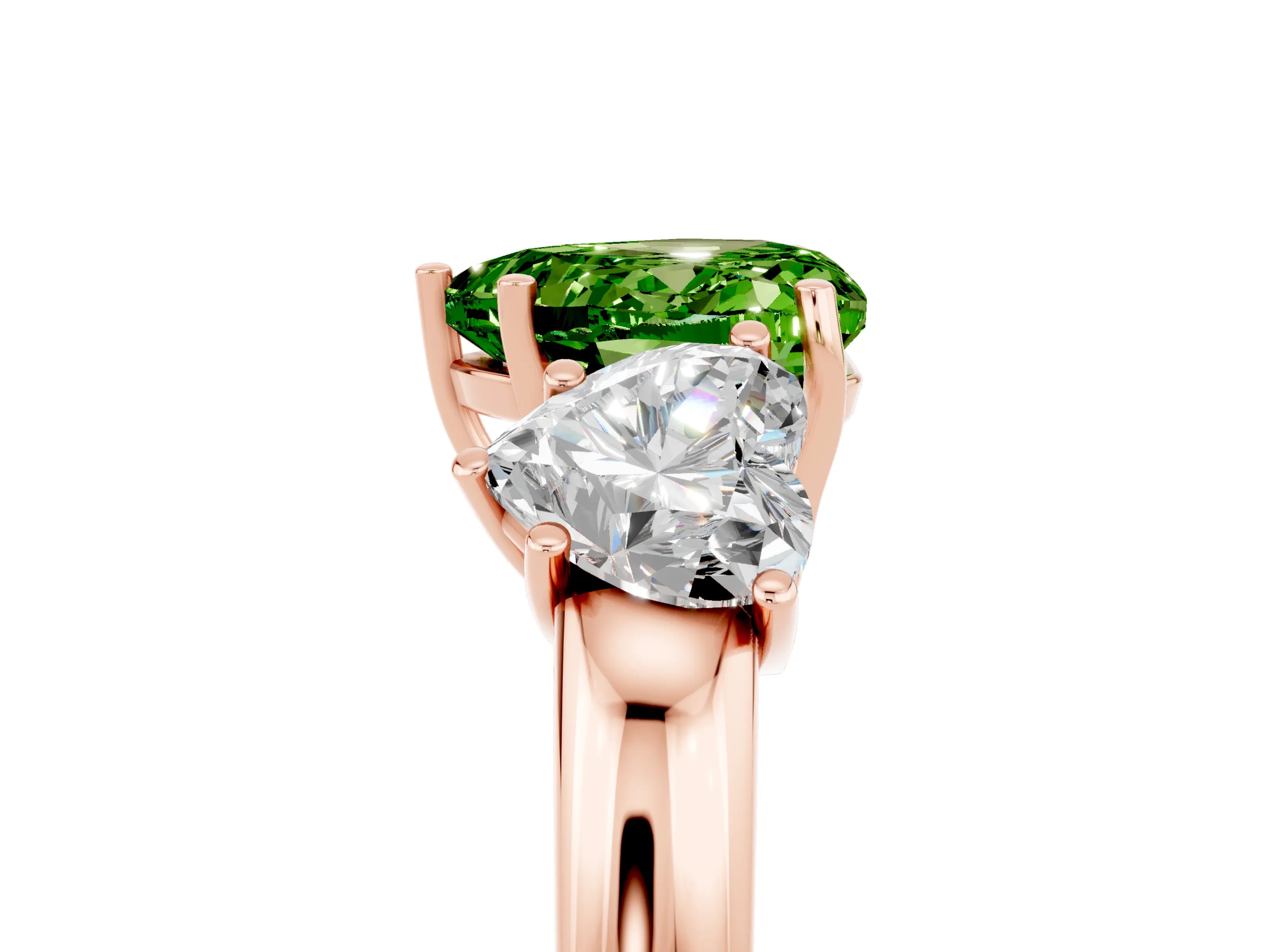 Rose gold Heart Cut Peridot Three-Stone Ring with Four-Prong Setting and Classic Band_5
