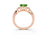 Rose gold Heart Cut Peridot Three-Stone Ring with Pavé Split Shank and Four-Prong Setting_3