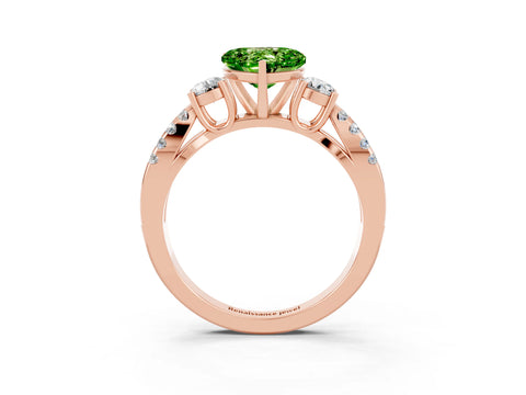 Rose gold Heart Cut Peridot Three-Stone Ring with Pavé Split Shank and Four-Prong Setting_3