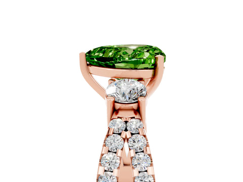 Rose gold Heart Cut Peridot Three-Stone Ring with Pavé Split Shank and Four-Prong Setting_5