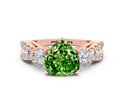 Rose gold Heart Cut Peridot Three-Stone Ring with Pavé Split Shank and Four-Prong Setting
