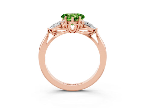 Rose gold Heart Cut Peridot Three-Stone Ring with Pear Side Stones and Four-Prong Setting_15
