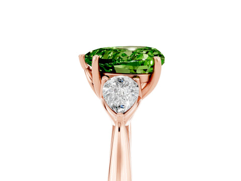 Rose gold Heart Cut Peridot Three-Stone Ring with Pear Side Stones and Four-Prong Setting_17