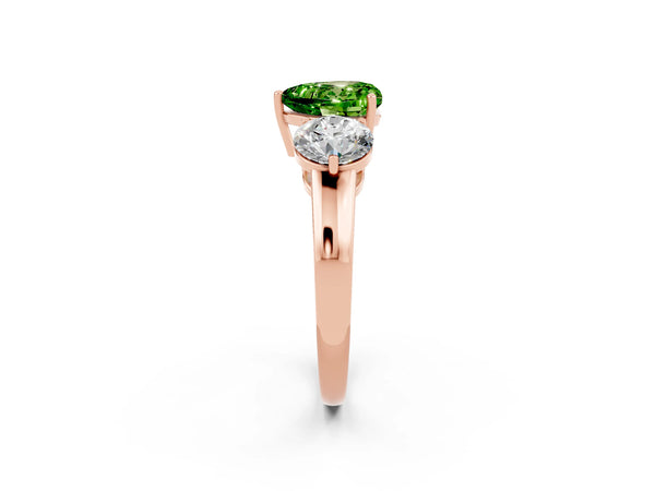 Rose gold Heart Cut Peridot Three-Stone Ring with Prong Setting and Classic Band