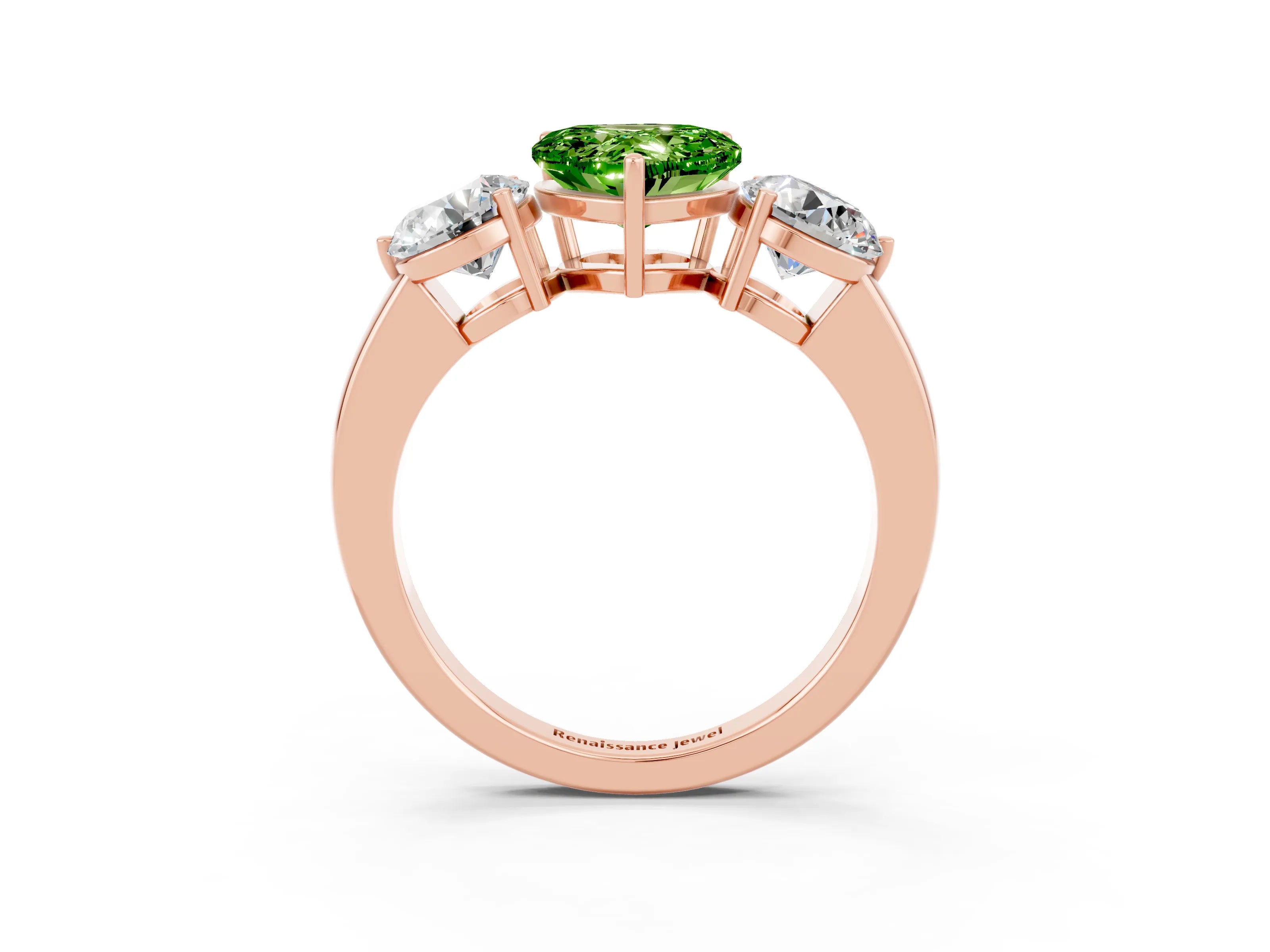 Rose gold Heart Cut Peridot Three-Stone Ring with Prong Setting and Classic Band_3