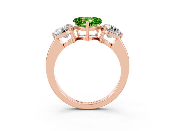 Rose gold Heart Cut Peridot Three-Stone Ring with Prong Setting and Classic Band