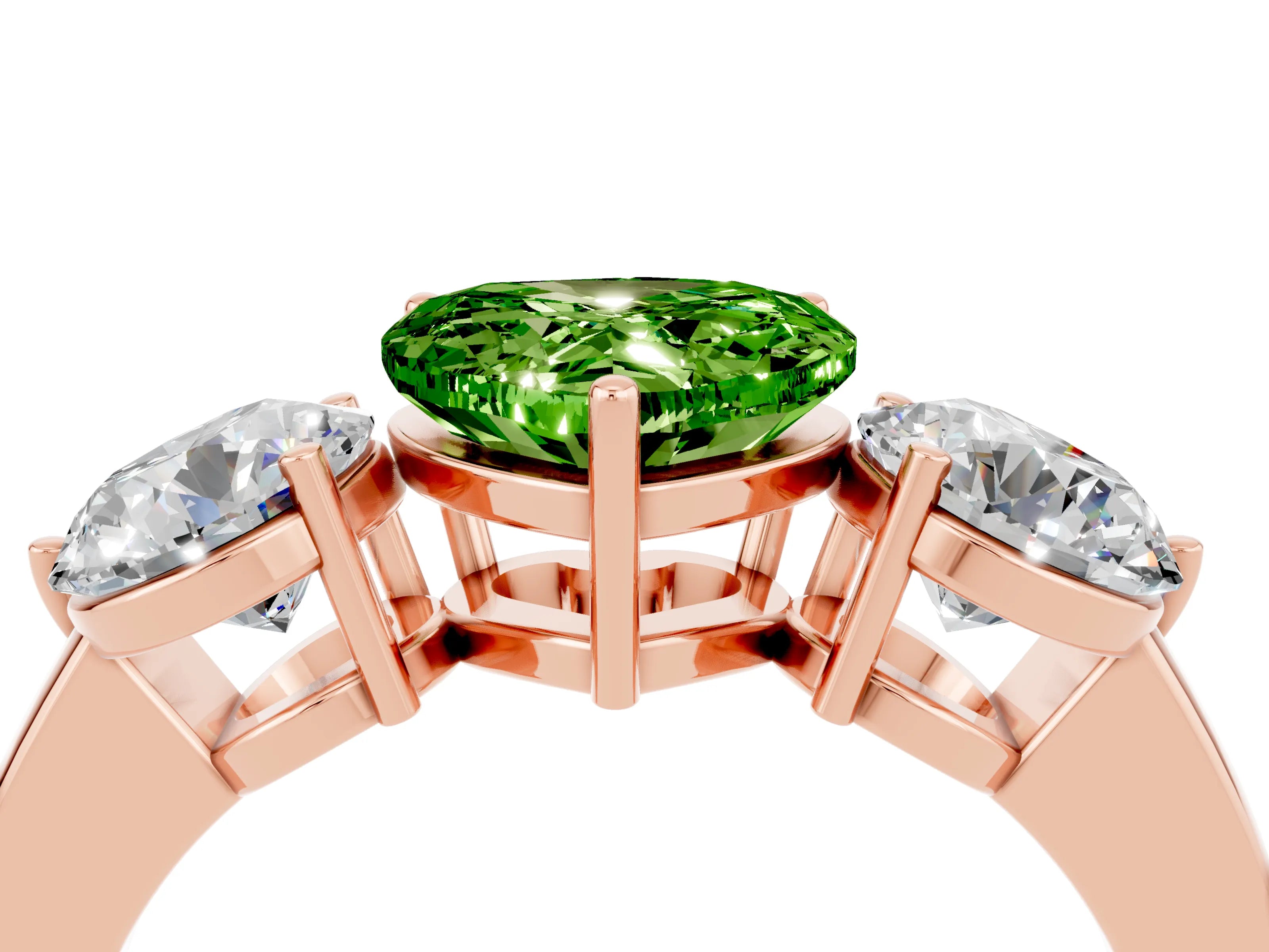 Rose gold Heart Cut Peridot Three-Stone Ring with Prong Setting and Classic Band_4