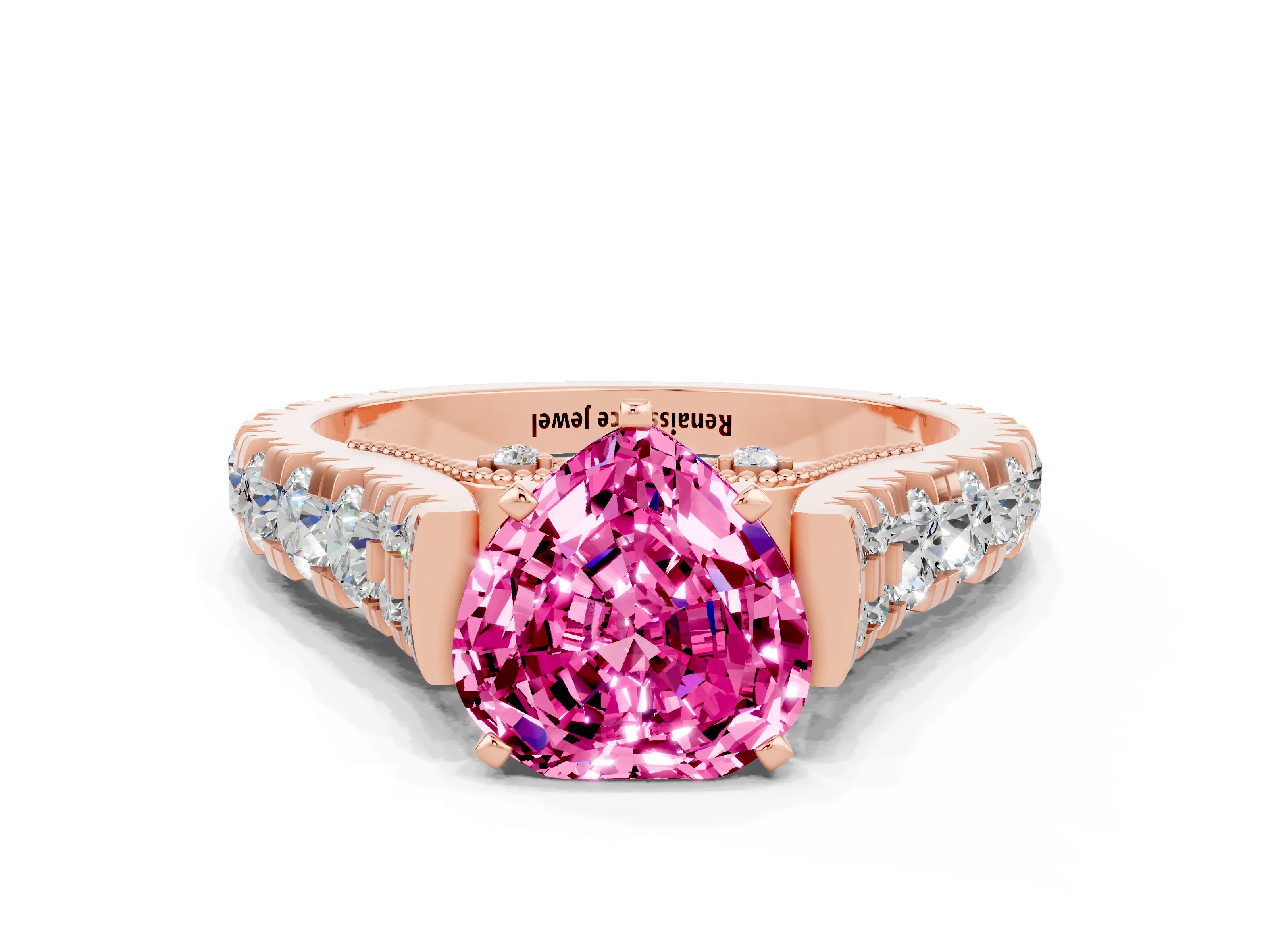 Rose gold Heart Cut Pink Sapphire Classic Solitaire Ring with Pavé Band and Four-Prong Setting_12