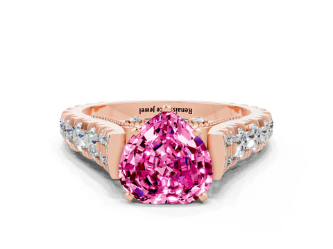 Rose gold Heart Cut Pink Sapphire Classic Solitaire Ring with Pavé Band and Four-Prong Setting_12