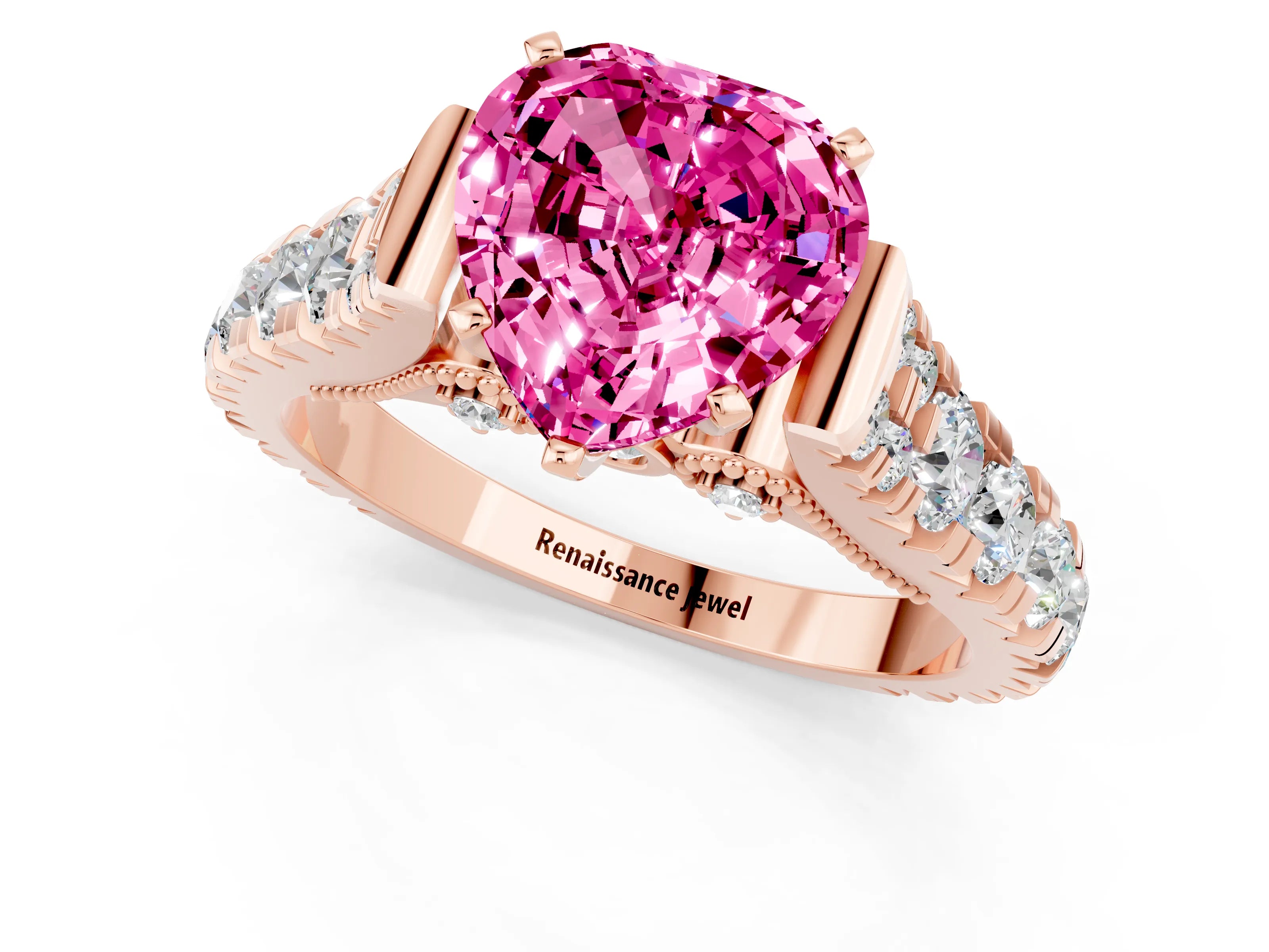 Rose gold Heart Cut Pink Sapphire Classic Solitaire Ring with Pavé Band and Four-Prong Setting_13