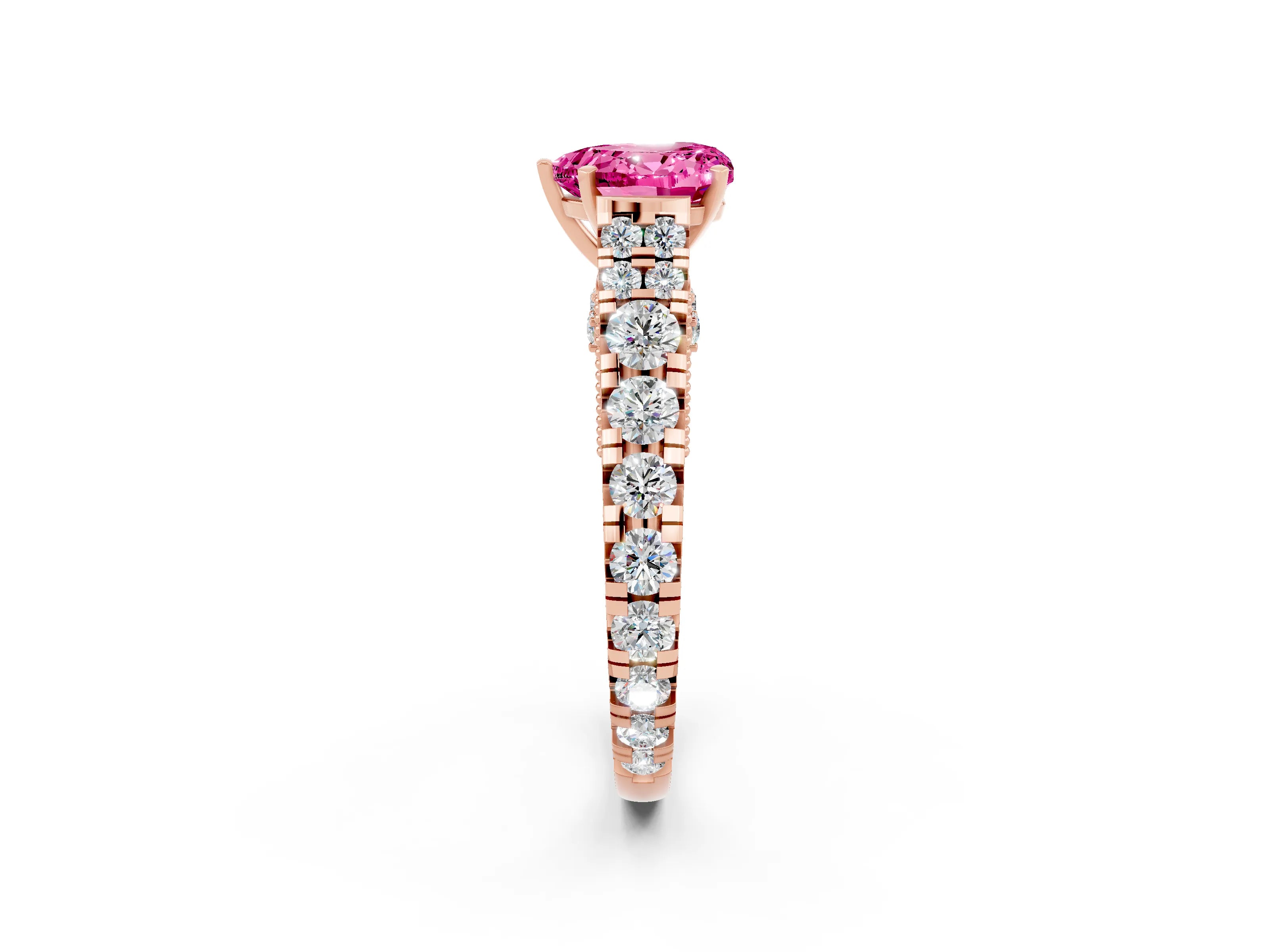Rose gold Heart Cut Pink Sapphire Classic Solitaire Ring with Pavé Band and Four-Prong Setting_14