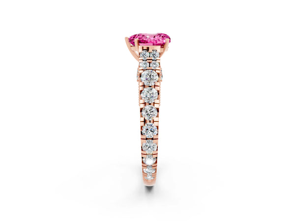 Rose gold Heart Cut Pink Sapphire Classic Solitaire Ring with Pavé Band and Four-Prong Setting