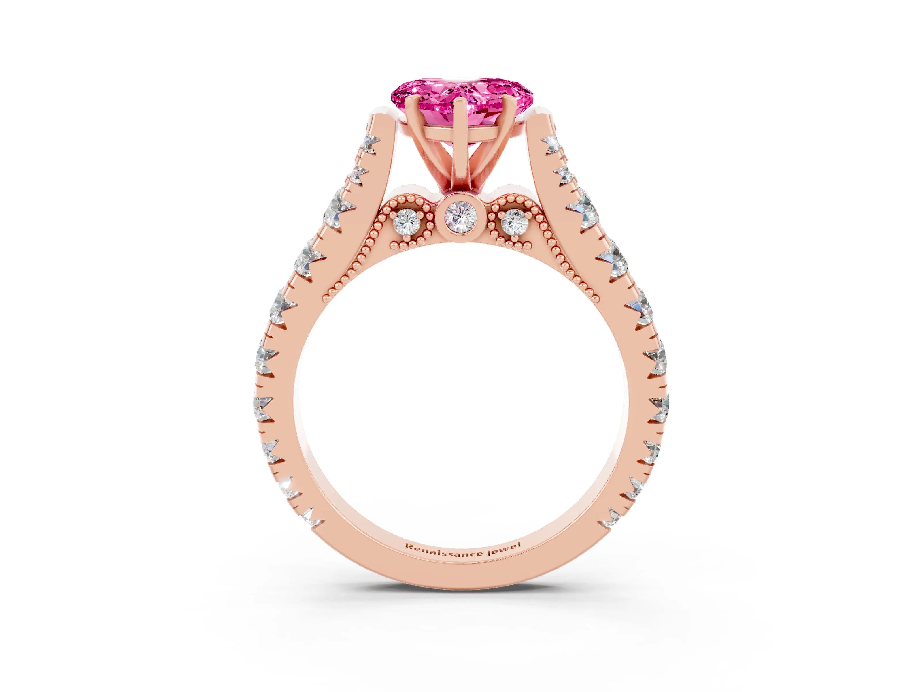 Rose gold Heart Cut Pink Sapphire Classic Solitaire Ring with Pavé Band and Four-Prong Setting_15