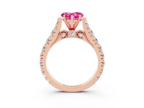 Rose gold Heart Cut Pink Sapphire Classic Solitaire Ring with Pavé Band and Four-Prong Setting_15