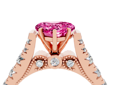 Rose gold Heart Cut Pink Sapphire Classic Solitaire Ring with Pavé Band and Four-Prong Setting_16