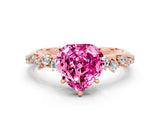 Rose gold Heart Cut Pink Sapphire Cluster Side Stone Solitaire Ring with Prong Setting_48
