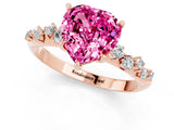Rose gold Heart Cut Pink Sapphire Cluster Side Stone Solitaire Ring with Prong Setting_49