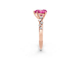 Rose gold Heart Cut Pink Sapphire Cluster Side Stone Solitaire Ring with Prong Setting_50