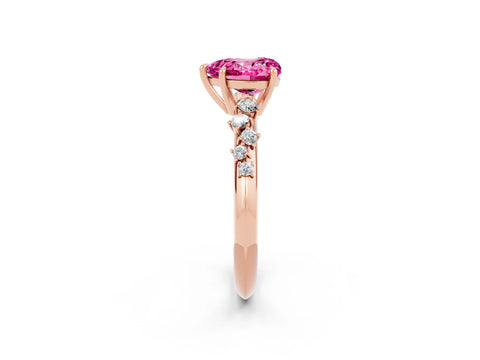 Rose gold Heart Cut Pink Sapphire Cluster Side Stone Solitaire Ring with Prong Setting_50