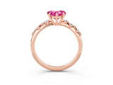 Rose gold Heart Cut Pink Sapphire Cluster Side Stone Solitaire Ring with Prong Setting_51