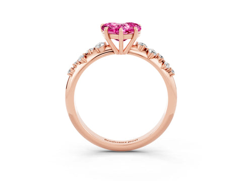 Rose gold Heart Cut Pink Sapphire Cluster Side Stone Solitaire Ring with Prong Setting_51