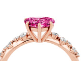 Rose gold Heart Cut Pink Sapphire Cluster Side Stone Solitaire Ring with Prong Setting_52