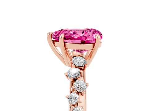 Rose gold Heart Cut Pink Sapphire Cluster Side Stone Solitaire Ring with Prong Setting_53