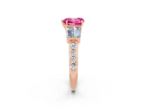 Rose gold Heart Cut Pink Sapphire Engagement Ring with Baguette Side Stones and Channel Set Band_2