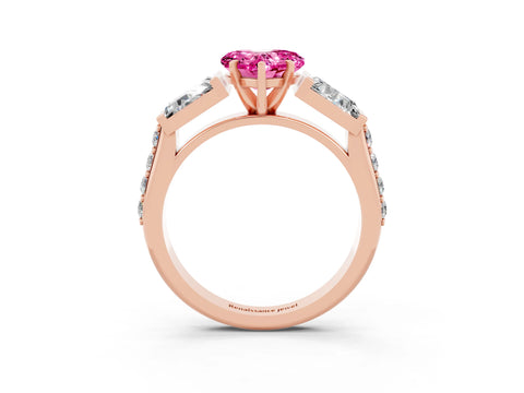 Rose gold Heart Cut Pink Sapphire Engagement Ring with Baguette Side Stones and Channel Set Band_3