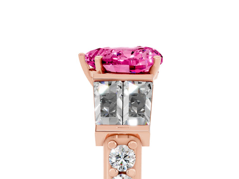 Rose gold Heart Cut Pink Sapphire Engagement Ring with Baguette Side Stones and Channel Set Band_5