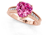Rose gold Heart Cut Pink Sapphire Engagement Ring with Milgrain Channel Set Band and Prong Setting_25