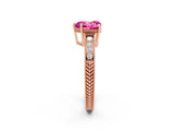 Rose gold Heart Cut Pink Sapphire Engagement Ring with Milgrain Channel Set Band and Prong Setting_26