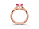 Rose gold Heart Cut Pink Sapphire Engagement Ring with Milgrain Channel Set Band and Prong Setting_27